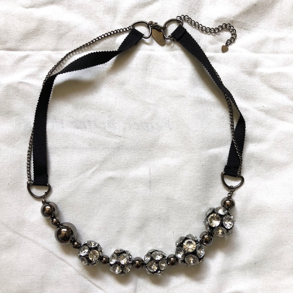 Cara black ribbon and gem statement necklace